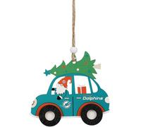 FOCO NFL Miami Dolphins Wooden Car Ornament with Tree - Officially Licensed Holiday Decoration