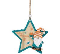 FOCO NFL Miami Dolphins Wooden Star Ornament with Gnome - Officially Licensed Holiday Decoration