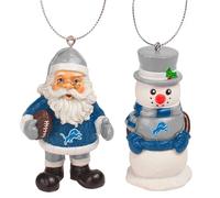 FOCO - NFL Officially Licensed 3.5" St. Nick Santa & Snowman 2 Pack Holiday Xmas Christmas Tree Team Hanging Ornament Set (Detroit Lions)