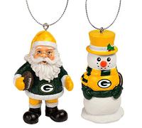FOCO - NFL Officially Licensed 3.5" St. Nick Santa & Snowman 2 Pack Holiday Xmas Christmas Tree Team Hanging Ornament Set (Green Bay Packers)