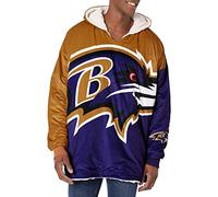 FOCO NFL Team Logo Reversible Oversized Sherpa Hoodie Sweatshirt Hoodeez Baltimore Ravens Colorblock, One Size
