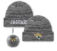 FOCO NFL Unisex-Adult Official Marled Cold Weather Cuffed Knit Beanie in Clear Holiday Ball Ornament, Jacksonville Jaguars, One size