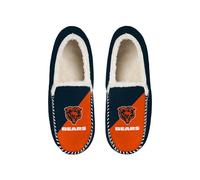 FOCO NFL Unisex-Adult Officially Licensed Color Block Primary Logo Sherpa Lined Moccasin Slippers, Chicago Bears, 9-10 Women/7-8 Men