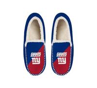 FOCO NFL Unisex-Adult Officially Licensed Color Block Primary Logo Sherpa Lined Moccasin Slippers, New York Giants, 13-14 Women/11-12 Men