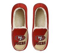 FOCO NFL Unisex-Adult Officially Licensed Color Block Primary Logo Sherpa Lined Moccasin Slippers, San Francisco 49ers, 9-10 Women/7-8 Men