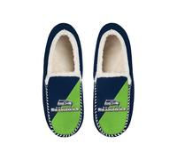 FOCO NFL Unisex-Adult Officially Licensed Color Block Primary Logo Sherpa Lined Moccasin Slippers, Seattle Seahawks, 15-16 Women/13-14 Men