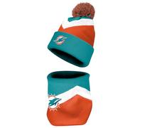 FOCO NFL Unisex-Adult Officially Licensed Primary Logo Team Color 2 Pack Neck Warmer Gaiter and Cuffed Knit Beanie Hat Set, Miami Dolphins, One size