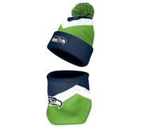 FOCO NFL Unisex-Adult Officially Licensed Primary Logo Team Color 2 Pack Neck Warmer Gaiter and Cuffed Knit Beanie Hat Set, Seattle Seahawks, One size