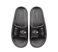 FOCO NFL Women's Single Buckle Pillow Slippers Team Color Football Slides, Baltimore Ravens, 7-8