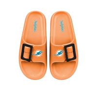 FOCO NFL Women's Single Buckle Pillow Slippers Team Color Football Slides, Miami Dolphins, 11-12