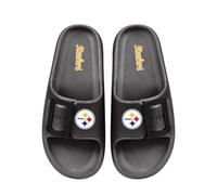 FOCO NFL Women's Single Buckle Pillow Slippers Team Color Football Slides, Pittsburgh Steelers, 5-6