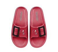 FOCO NFL Women's Single Buckle Pillow Slippers Team Color Football Slides, Tampa Bay Buccaneers, 5-6