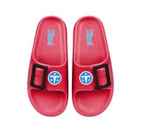 FOCO NFL Women's Single Buckle Pillow Slippers Team Color Football Slides, Tennessee Titans, 9-10