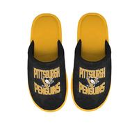 FOCO NHL Men's Official Primary Logo Wordmark Embroidered Stacked Team Logo Scuff Slide Slippers, Pittsburgh Penguins - Black, 13-14