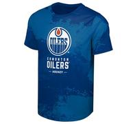 FOCO NHL Men's Official Primary Logo Wordmark Paint Stroke Polyester Performance T-Shirt, Edmonton Oilers - Blue, XL