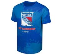 FOCO NHL Men's Official Primary Logo Wordmark Paint Stroke Polyester Performance T-Shirt, New York Rangers - Blue, Large
