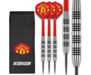 FOCO Officially Licensed Manchester United FC Flights with 80% Tungsten 24g Red Dragon Darts set - including Dart Shafts & Dart Bar Wallet - Professional Darts Accessories