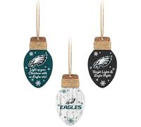 FOCO Philadelphia Eagles NFL 3 Pack Wooden Holiday Lights Ornament Set