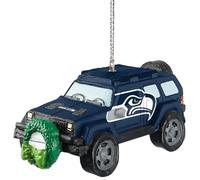 FOCO Seattle Seahawks SUV Vehicle with Wreath Holiday Ornament