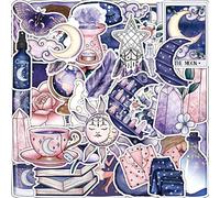 FOCRI 50Pcs Midnight Magic Moon Stickers, Purple Boho Vinyl Waterproof Mysterious Apothecary Stickers for Laptop Phone Water Bottle, Party Decoration Gifts for Teens Adults