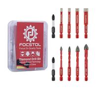 FOCSTOL 10pcs Diamond Drill Bits Set, Porcelain Tile Drill Bits for Drilling Holes in Porcelain Ceramic Tile Marble Granite Glass, Drill Bits with Quick Change Hex Shank, 5/6/8/10mm
