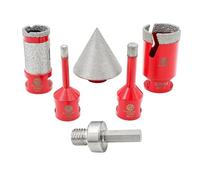 FOCSTOL Diamond Drill Bit Set - Tile Hole Cutter Set 6pcs (6/8/35mm+50mm Beveling Chamfer Bit+25mm Drilling Milling Bit+Hex), Diamond Hole Saw Set for Porcelain Ceramic Tile Marble Granite