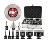 FOCSTOL Diamond Drill Bit Set - Tile Hole Cutter Set for Porcelain Ceramic Tile Granite 11pcs (6/8/10/25/35/50/68mm+50mm Beveling Chamfer Bit+10mm Finger Milling Bit+Hex+115mm Cutting Disc)