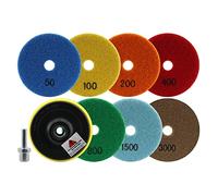 FOCSTOL Diamond Dry Polishing Pads - 7pcs 100mm (Grit 50-3000) Polishing Kit with M14 Backer for Granite Marble Artificial Stone Quartz for Angle Grinder
