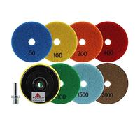 FOCSTOL Diamond Dry Polishing Pads - 7pcs 100mm (Grit 50-3000) Polishing Kit with M14 Backer for Granite Marble Artificial Stone Quartz for Angle Grinder
