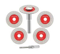 FOCSTOL Mini Diamond Glass Cutting Disc - 5pcs 30mm Glass Saw Blade, 1pc 6mm Round Shank, Diamond Grit #100/120, Compatible with Handheld Grinder & Hand Drill