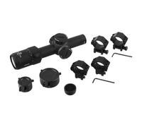 FOCUHUNTER 1-6x24 Optics Scope Compact Scope with Mesh Sunshade Cover & Zoom Lever, 30mm Tube Viewfinder, IP67 1200G's Shockproof 1/2 MOA 6 Levels Red Reticle Green Multi-Coat Monocular Scope