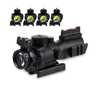 FOCUHUNTER 4x32 Riflescope Dot Sight Green Red Blue 3 Brightness 3 Color Reticle Settings Rifle Scope Fit 20mm Weaver/Picatinny Rail with Duble Side Rails Fiber Iron Sight