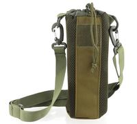 FOCUHUNTER Water Bottle Holder, Drawstring Tactical Bottle Pouch Bag, 600 D Oxford Mesh Water Bottle Bag with Molle Vertical Strap & Adjustable Shoulder Strap for Every Day Carry, 4"D x 10"H (Green)