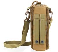 FOCUHUNTER Water Bottle Holder, Drawstring Tactical Bottle Pouch Bag, 600 D Oxford Mesh Water Bottle Bag with Molle Vertical Strap & Adjustable Shoulder Strap for Every Day Carry, 4"D x 10"H (Khaki)