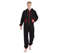 Focupaja Adult Onesie Pyjamas Hooded Jumpsuit with Pockets Zip Up One Piece Christmas Family Matching Sleepwear Loungewear for Women and Men Black red Zip S
