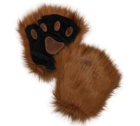 Focupaja Furry Bear Paws Wolf Gloves Faux Animal Cosplay Fingerless Gloves Cute Cat Gloves Warm Plush Winter Gloves One Size Fits All Camel