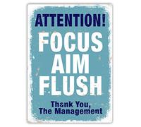 Focus Aim Flush - Toilet (Blue) Sticky-Pads - Metal Wall Sign Plaque Art Inspirational