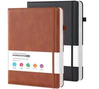 FOCUS DAY (2 Pack) A4 Notebook Journal, Large A4 Leather Notepad with 100GSM Lined Paper, Inner Pocket, Pen Loop, Hardback Note Book for Women/Men Work Writing, 21.5 x 28 cm, Brown & Black