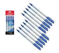 Focus Glide Ballpoint Pens, BLUE, Fine Point (0.7mm), Pack of 10, Smooth Ball Pens, Ridged Effortless Grip, School Office Home Use, iZOFAX Black Ball Pen