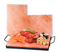 FOCUS NUTRITION Pink Himalayan Salt Block - Salt Stone For Grilling, Cooking, Serving | Removable Metal Tray | Unique Gifts for Cooks | Food Grade