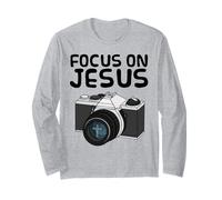 Focus On Jesus, Christian Photographer, Retro Camera Church Long Sleeve T-Shirt