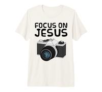 Focus On Jesus, Christian Photographer, Retro Camera Church Premium T-Shirt