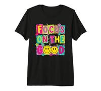 Focus On The Good Colorful Positive Happy Face Quote Design Premium T-Shirt
