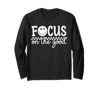 Focus On The Good Happy Face Positive Minimalist Quote Long Sleeve T-Shirt