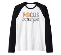 Focus On The Good Happy Face Positive Retro Cute Graphic Raglan Baseball Tee