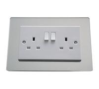 Focus Plastics DOUBLE LIGHT SWITCH SOCKET MIRRORED CHROME EFFECT ACRYLIC SURROUND FINGER PLATE (Mirror) (10)