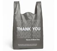 Focus Poly 1000 Count Black Plastic Grocery Retail Shopping Bag - 1/8 Medium Size Thank You Bag Print