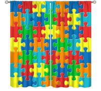 Focusbrite Abstract Kitchen Curtains, Colorful Puzzle Pieces Fractal Children Hobby Activity Leisure Toys Cartoon Image Window Drapes Set 2 Panels,42x54 Inches, Style-4
