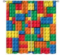 Focusbrite Building Blocks Toy Curtains, Abstract Contour Colorful Plastic Brick Geometric Print Pattern Window Treatment Drapes for Boy Girl Bedroom Playroom Set 2 Panels,42x45 Inches