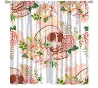 Focusbrite Colorful Sugar Skull Window Curtain, Abstract Gothic Skeleton Floral Halloween Mexican Day of The Dead Window Drapes for Living Room Bedroom Kitchen Set 2 Panels,42x54 Inches